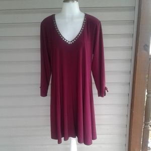 Magna Burgundy Jersey Dress w/Silver Stud Detail